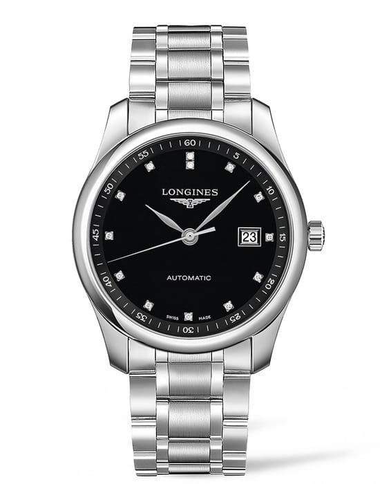 Longines Longines Master Collection L2.793.4.57.6  L27934576 механические мужские часы черный циферблат, браслет нержавеющая сталь — вид спереди